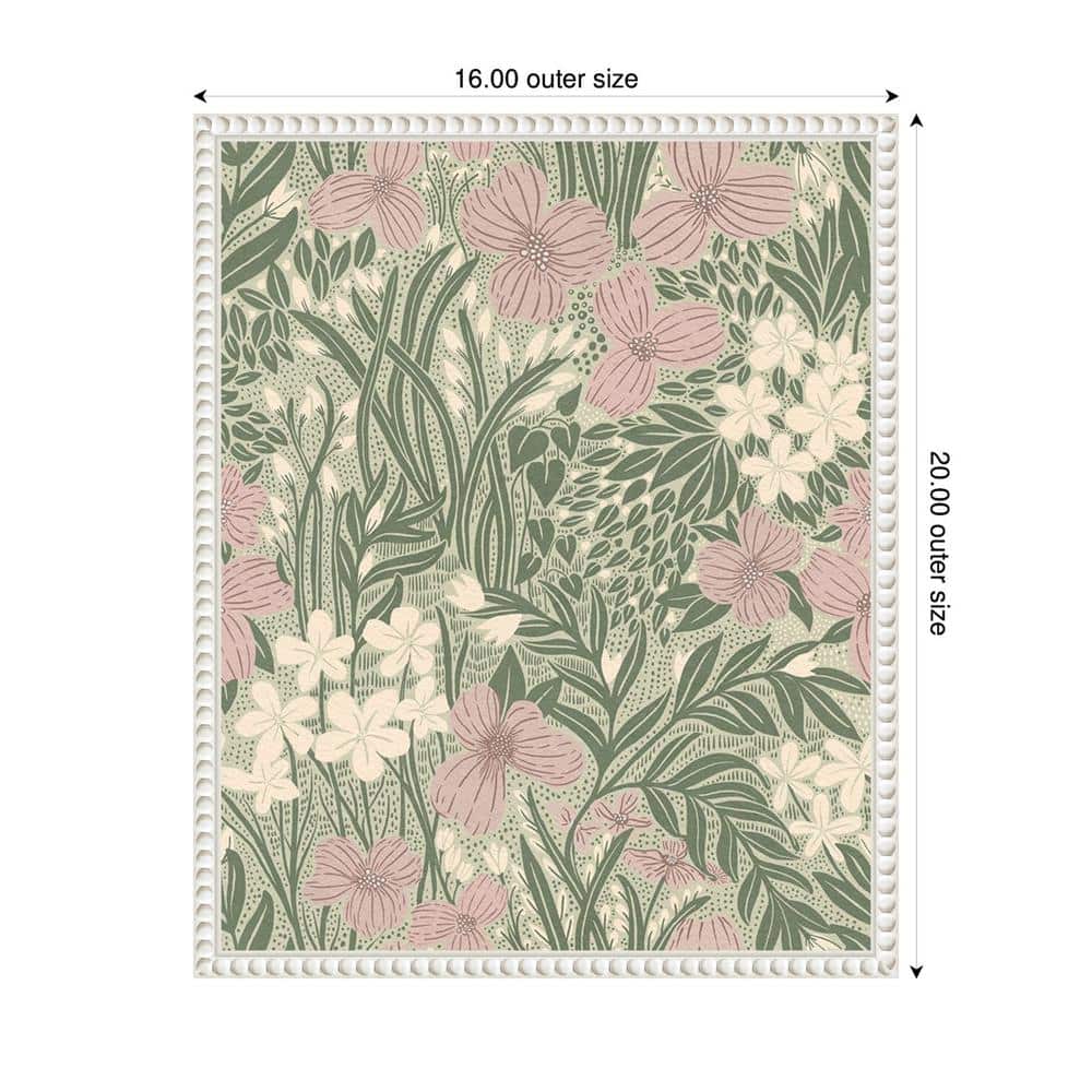 Field of Flowers Light Green Canvas Print with White Frame