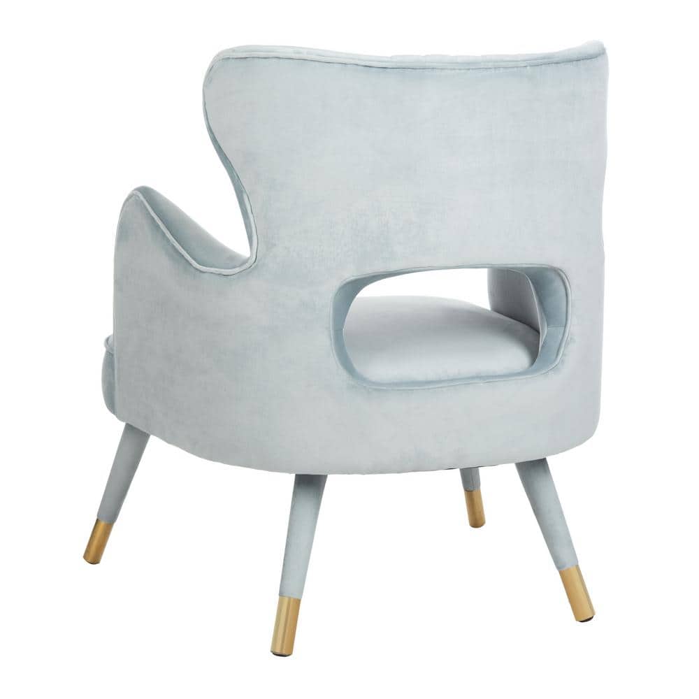 Slate Blue Velvet & Gold Wingback Transitional Accent Chair