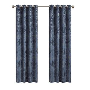 Loraine Navy Damask Knitted Jacquard Paisley 50 in. W x 84 in. L Blackout Grommet Top Curtain