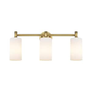 Crown Point 23.88 in. 3-Light Brushed Brass Vanity Light with Glass Shade