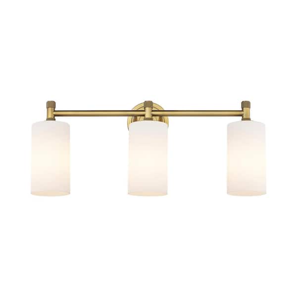 Crown Point 23.88 in. 3-Light Brushed Brass Vanity Light with Glass Shade