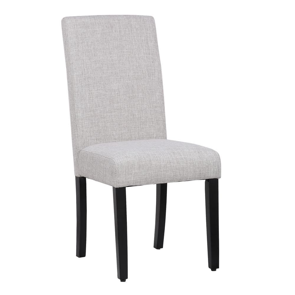 Light Gray Linen Upholstered Dining Chairs with Rubberwood Legs, Set of 2