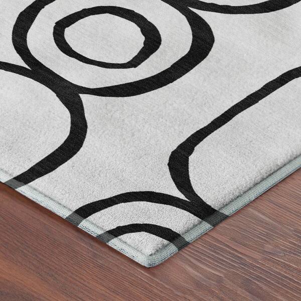 Mayfield Premium Machine Washable Abstract AMF2344 White 8 ft. x 8 ft. Round Rug