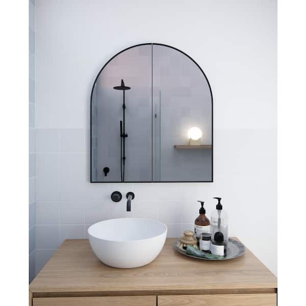 Glass Warehouse Aria 30 in. x 34 in. x 5 in. in. Arched Recessed Medicine Cabinet in Black with Mirror