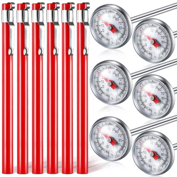 Red Analog Display Meat Thermometer 6 pcs Pack with Stainless Steel Probe for Grill BBQ Oven Cooking Water