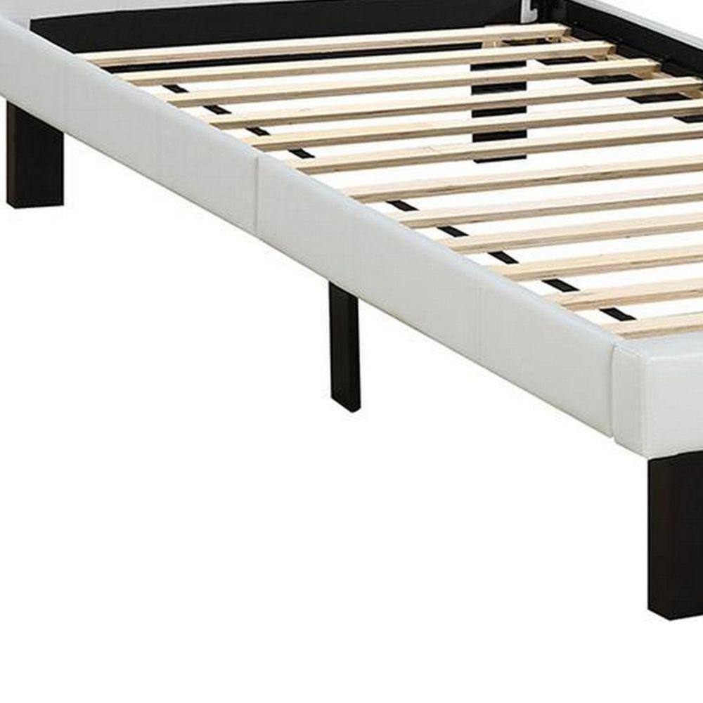 Sleek Modern Twin Bed with White Faux Leather Tufted Headboard