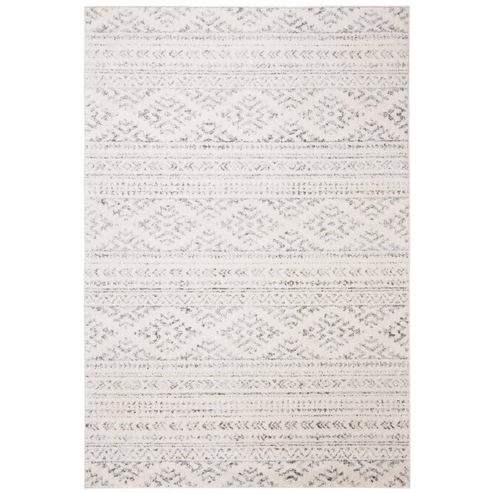 Gray and Ivory Hand-Knotted Synthetic Area Rug