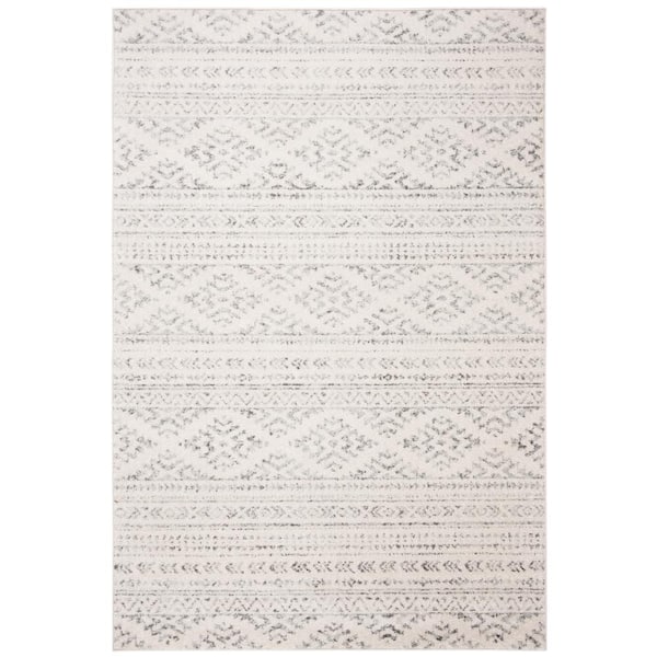 SAFAVIEH Tulum Ivory/Gray 5 ft. x 8 ft. Striped Tribal Geometric Area Rug