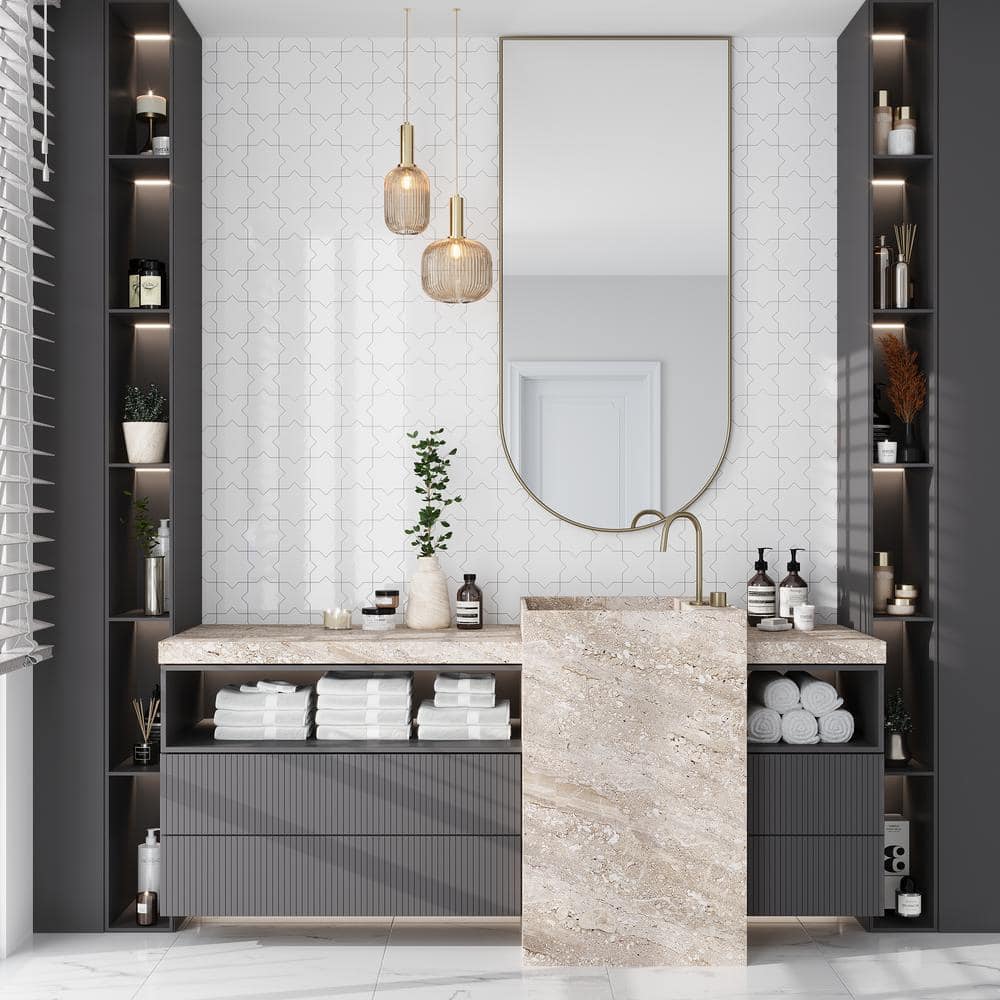 Pearl White Glossy Ceramic Cross-Shaped Accent Tile