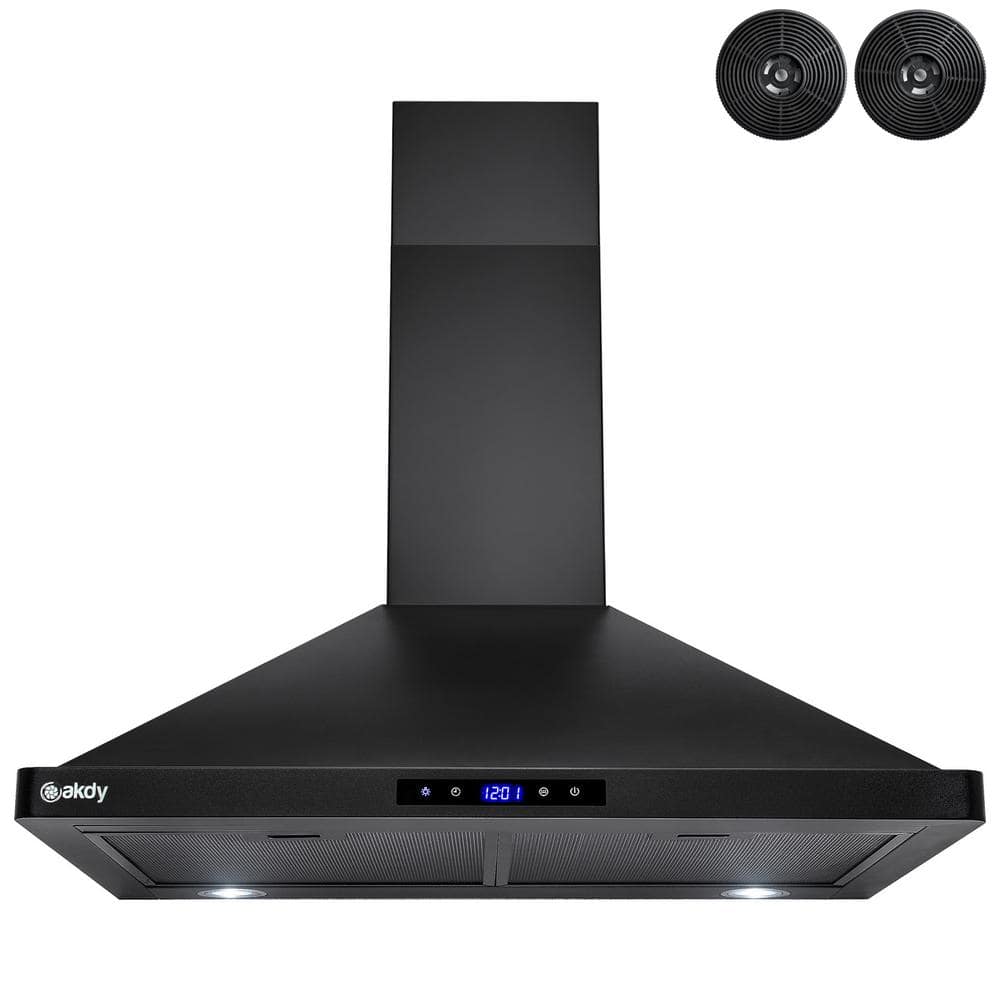 AKDY 30 in. Convertible Kitchen Wall Mount Range Hood with Lights in Stainless Steel with Black Painted Stainless Steel