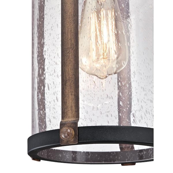 Westinghouse Lighting 6358900 Armin One-Light Textured Black Finish with Barnwood Accents and Clear Seeded Glass Outdoor Pendant 