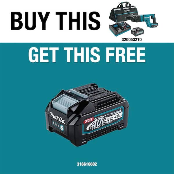 40V max XGT Brushless 1-1/8 in. Rotary Hammer (D-Handle) Kit, AFT, AWS Capable (4.0Ah) with XGT 4.0Ah Battery