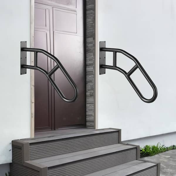 Wall Mount Handrails for Outdoor Steps, 17.72 in. H x 3.15 in. W, Black, steel Stair Railing Kit for Kids