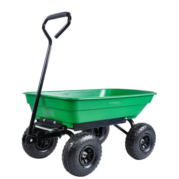 Zeus & Ruta Green 4 cu. ft. Metal Garden Cart Outdoor Wagon with 10 in ...