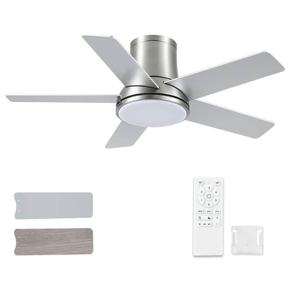 Realmate Amice 42 in. Indoor Brushed Nickel Flush Mount Ceiling Fan with Integrated LED, Remote Control and 5 Reversible Blades