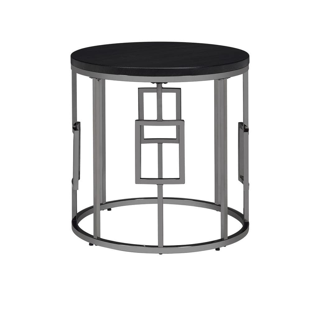 Sleek 23" Kendall Round Black Wood & Chrome Metal End Table