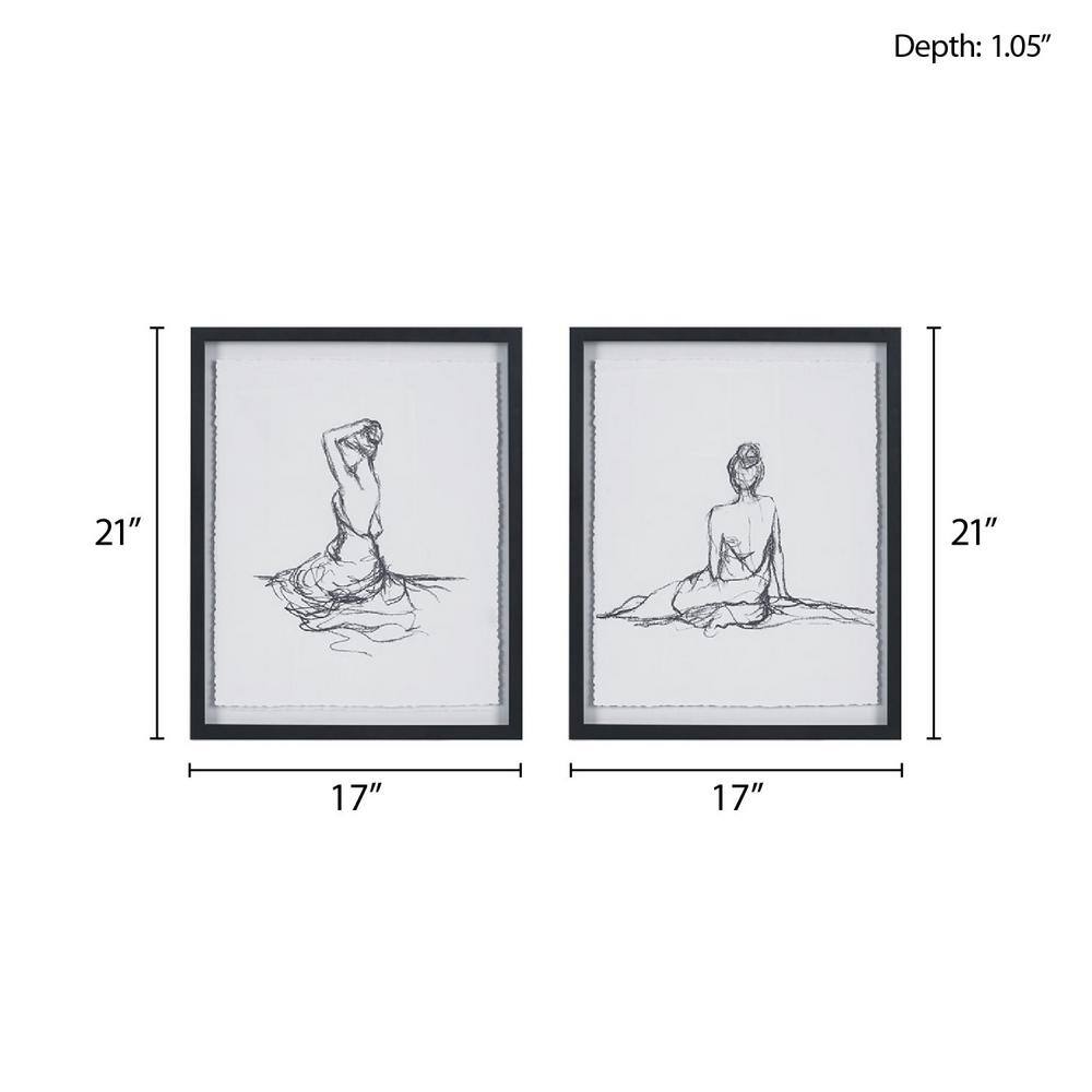 Feminine Figures Black and White Framed Sketch Art Set
