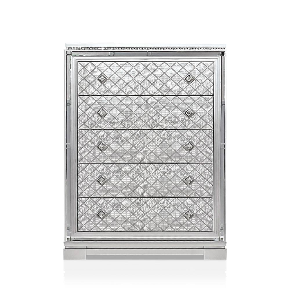 Furniture of America Casilla 5Drawer Silver Chest of Drawers 51.5 in