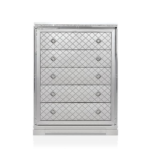 Furniture of America Casilla 5-Drawer Silver Chest of Drawers 51.5 in. H x 36 in. W x 18.25 in. D