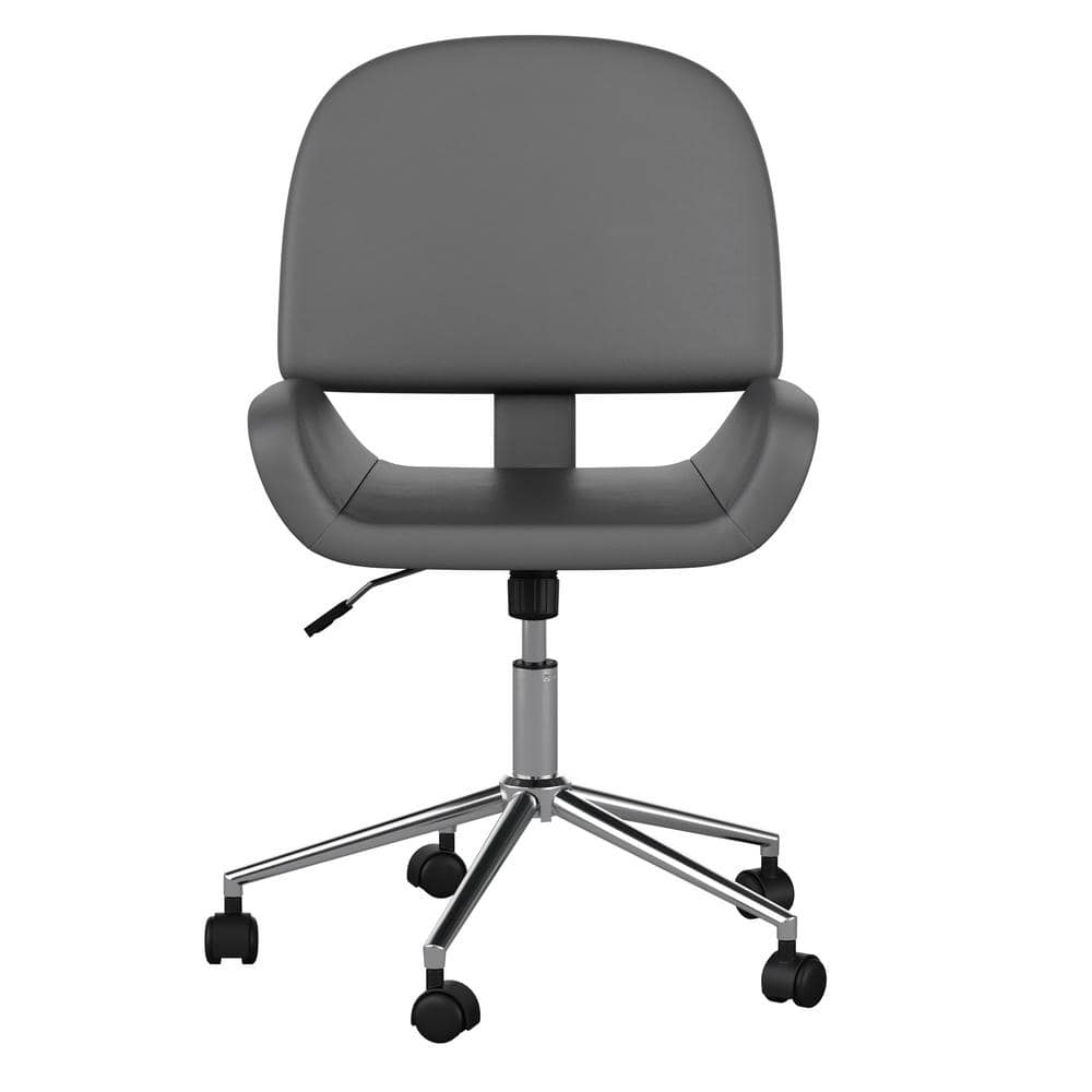 Gray Faux Leather Armless Swivel Office Chair with Polished Nickel Frame