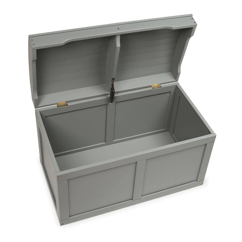 Gray Wooden Barrel Top Toy Chest with Safety Hinge