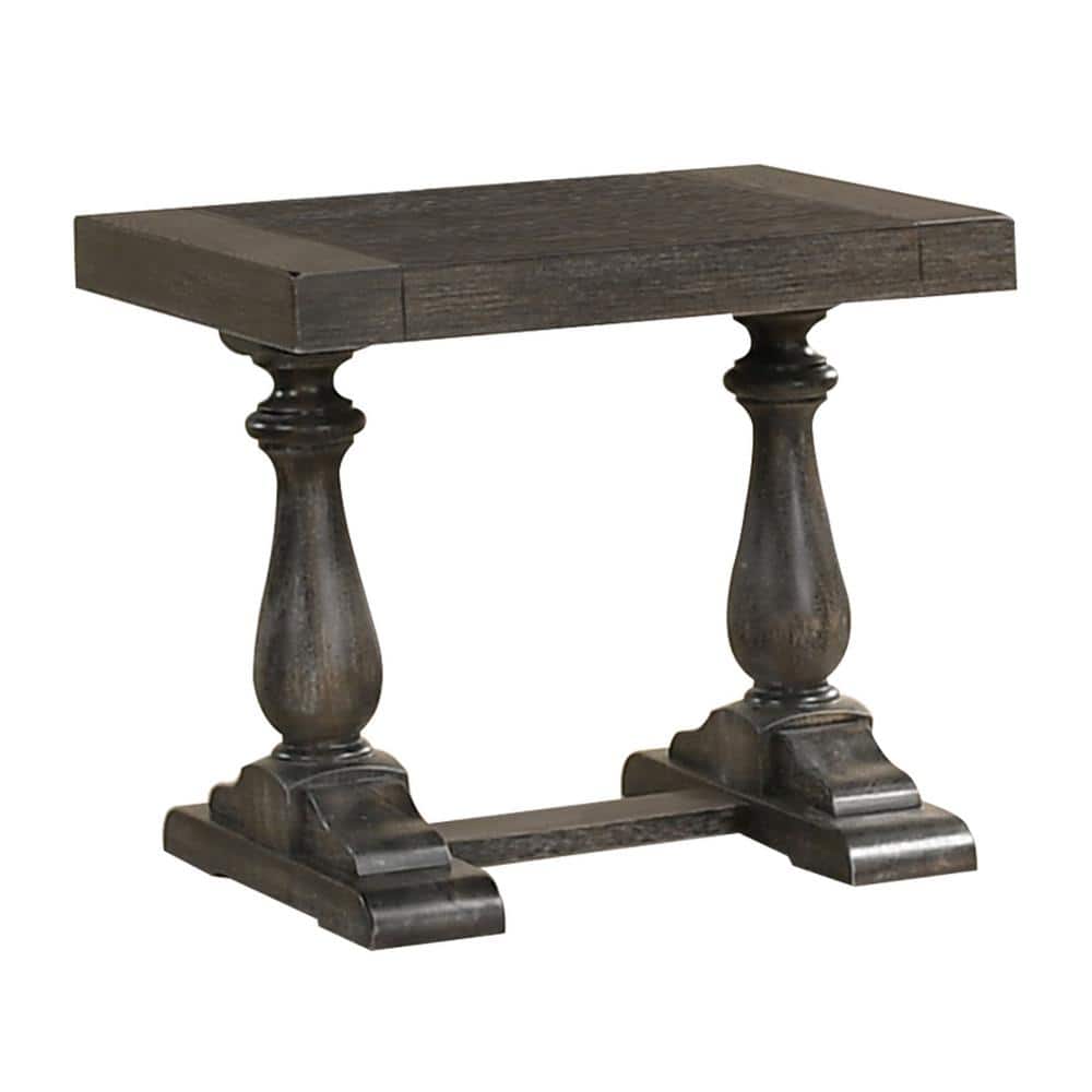 Amy 27" Distressed Gray Wood End Table with Double Pedestal Base
