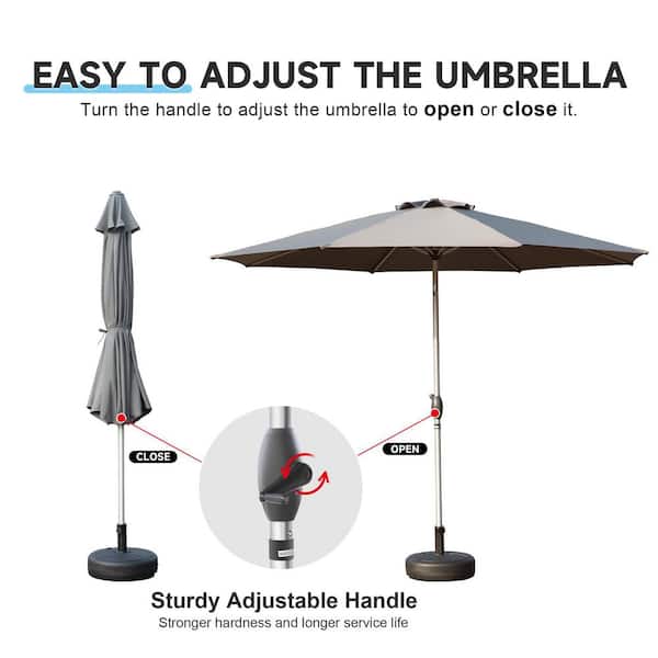 9 ft. Metal Outdoor Market Table Patio Umbrella with Button Tilt, Crank and 8 Sturdy Ribs for Garden in Gray
