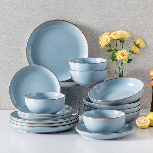 MALACASA 16-Piece Modern Stoneware Blue Dinnerware Set Tableware