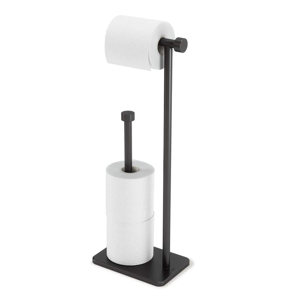Black Freestanding Toilet Paper Holder with Reserve