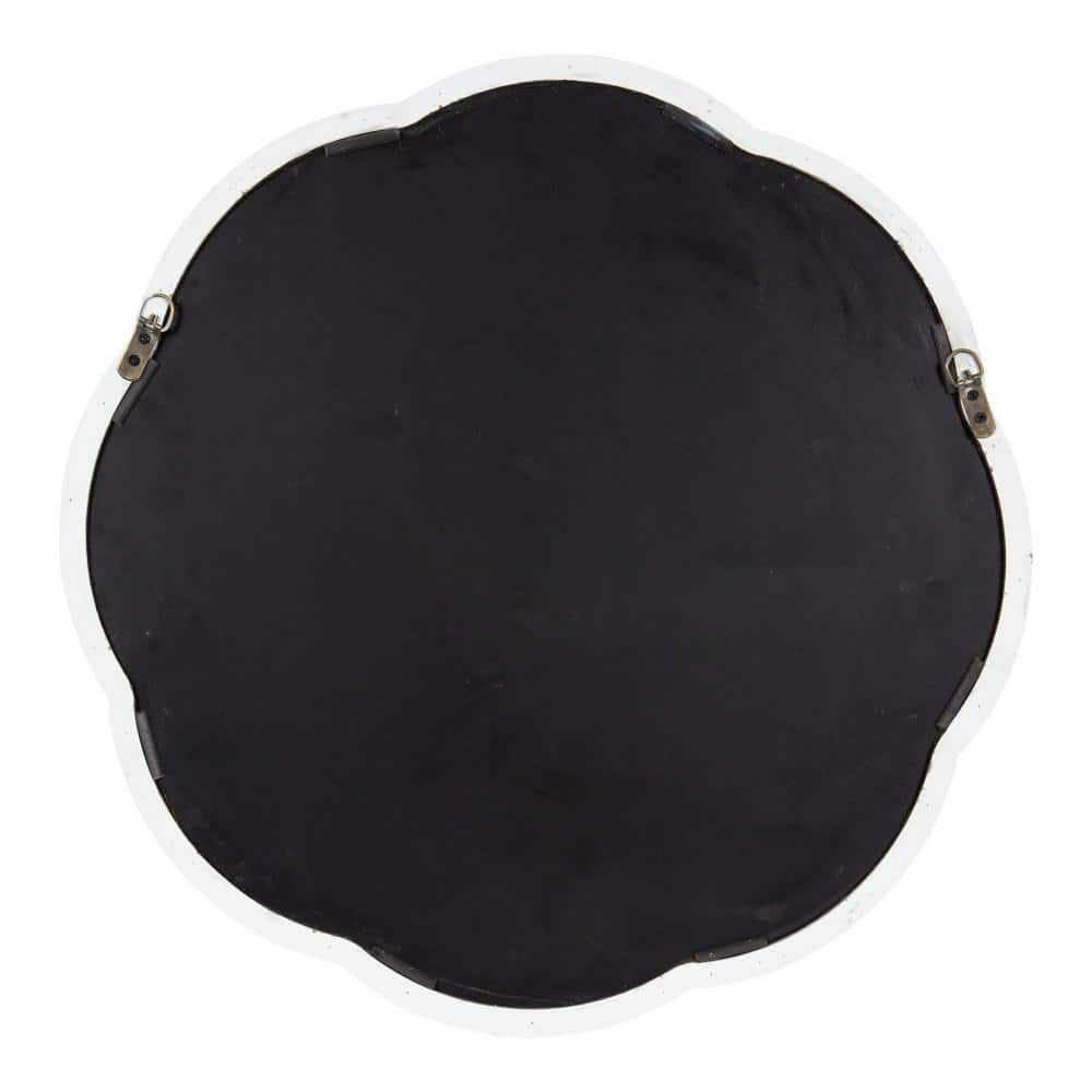 Maren 26" Distressed White Round Wooden Scallop Vanity Mirror