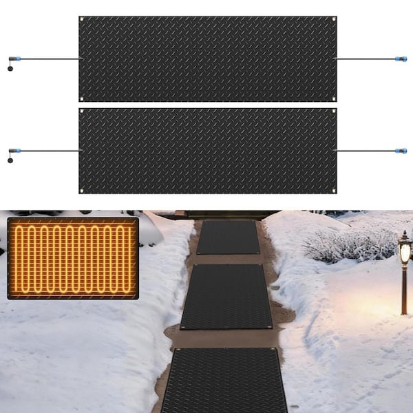 Snow Melting Mat 20 in. x 60 in. PVC Snow Heat Mat w/ Power Cord 3 in./h Speed Snow and Ice Melt Pad for Sidewalk, 2 Pcs