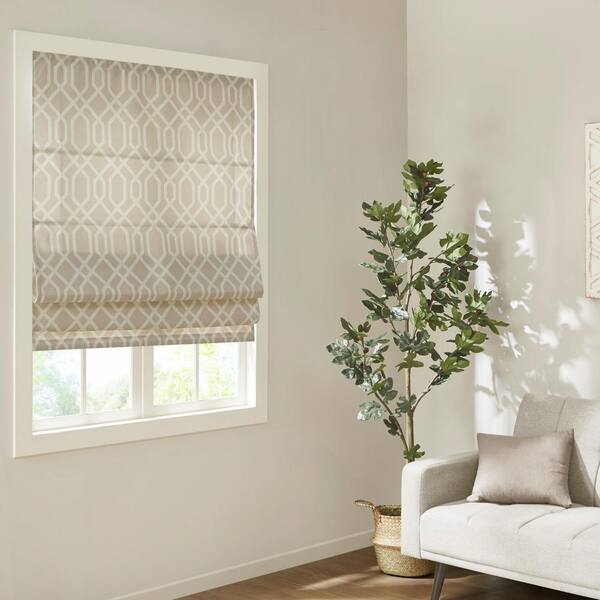 Madison Park Tatum Taupe Cordless Light Filtering Printed Ogee Texture Polyester Roman Shade 27 in. W x 64 in. L