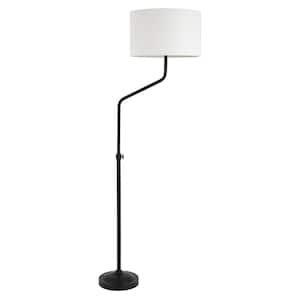 66 in. Black and White 1 1-Way (On/Off) Standard Floor Lamp for Living Room with Cotton Drum Shade