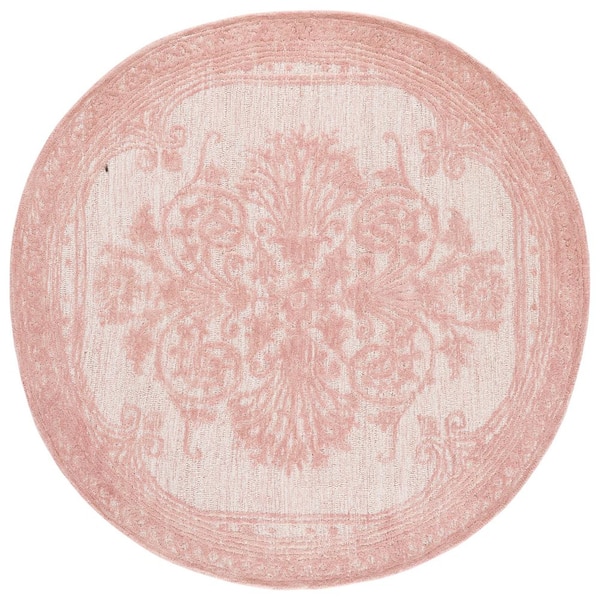 Metro 8 ft. x 8 ft. Round Pink/Ivory Ornate Border Area Rug
