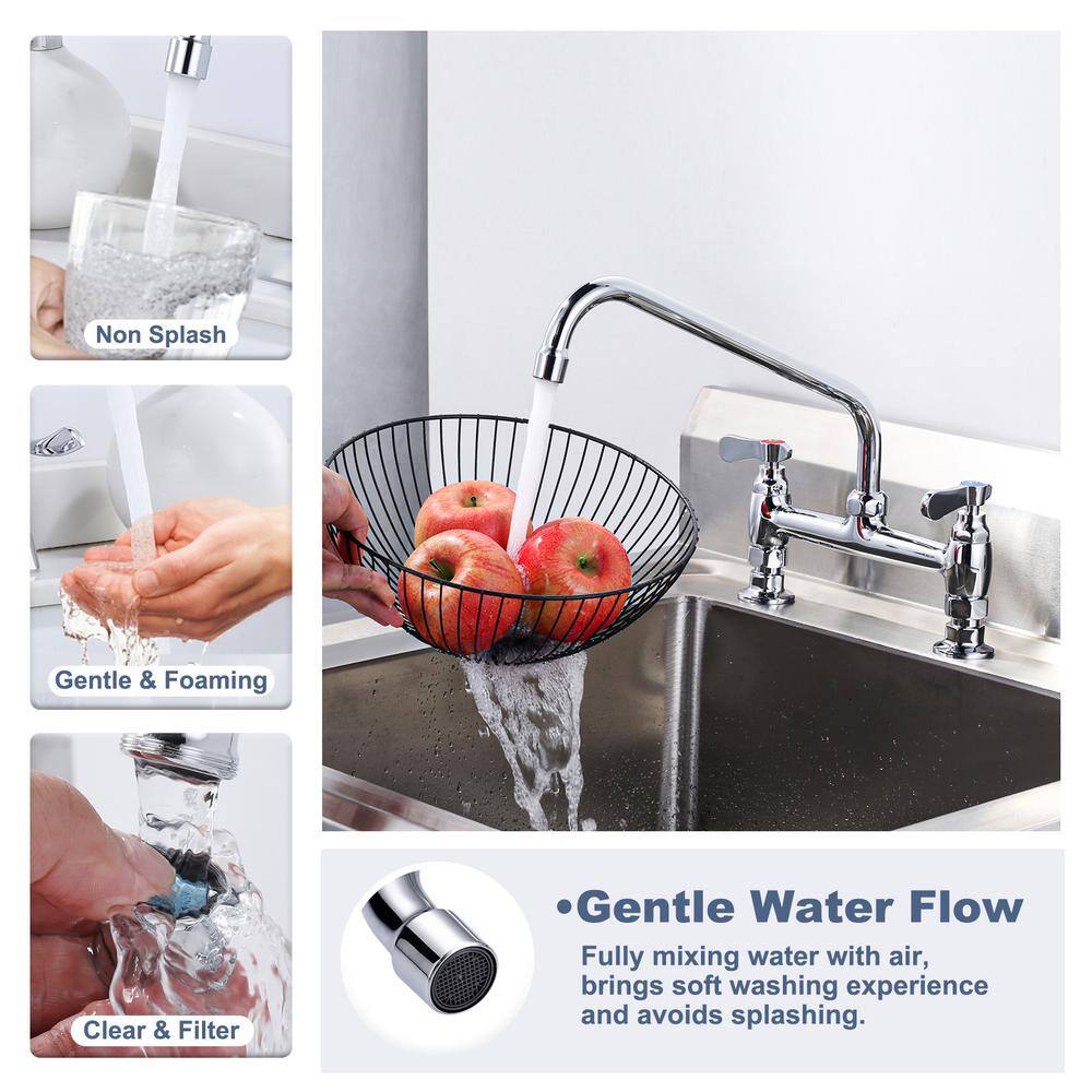 12" Polished Chrome Double Handle Deck Mount Kitchen Faucet