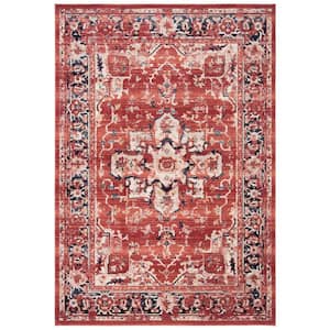 Charleston Red/Ivory 5 ft. x 8 ft. Distressed Border Area Rug