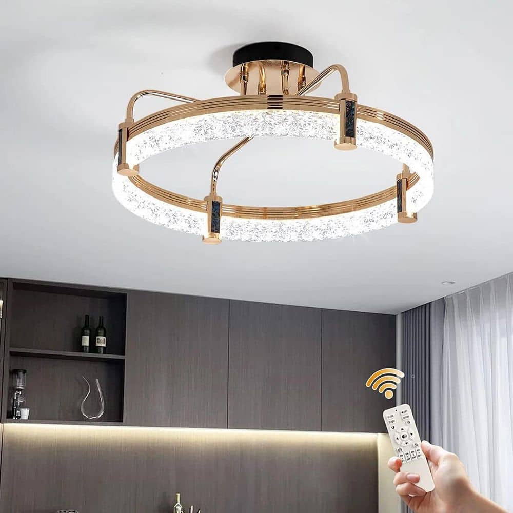 19.6 in. 44-Watt Modern Gold Dimmable Integrated LED Flush Mount with Clear Acrylic Shade for Bedroom and Living Room price history on PriceWatchPro