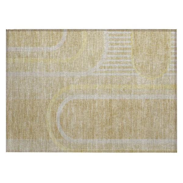 Beige 2 ft. x 3 ft. Woven Abstract Polyester Rectangle Indoor/Outdoor Area Rug