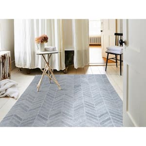 Silver 8 ft. x 10 ft. Rectangle Chevron Wool/Viscose/Cotton Area Rug
