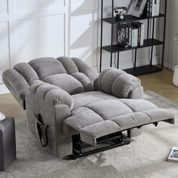 Light Grey Dual Motor Heat Massage Chenille Power Lift Recliner with Medium-firm and Heavy Duty, Up to 350 lbs.