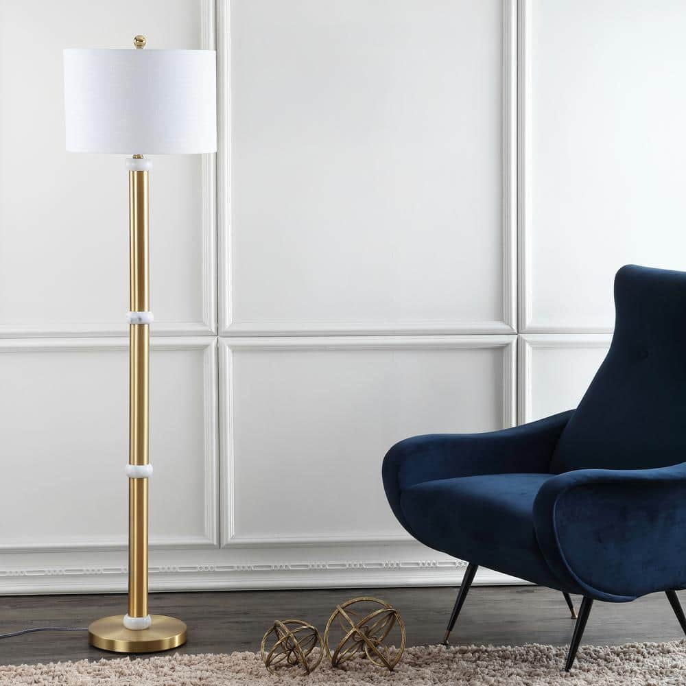 Gregory Antique Gold 60.5" LED Floor Lamp with White Linen Shade