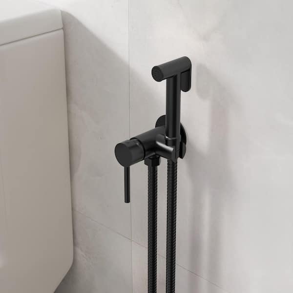 1-Handle Hot and Cold Bidet Faucet Solid Brass Body, Ceramic Cartridge with Wall Mount Holder in Matte Black