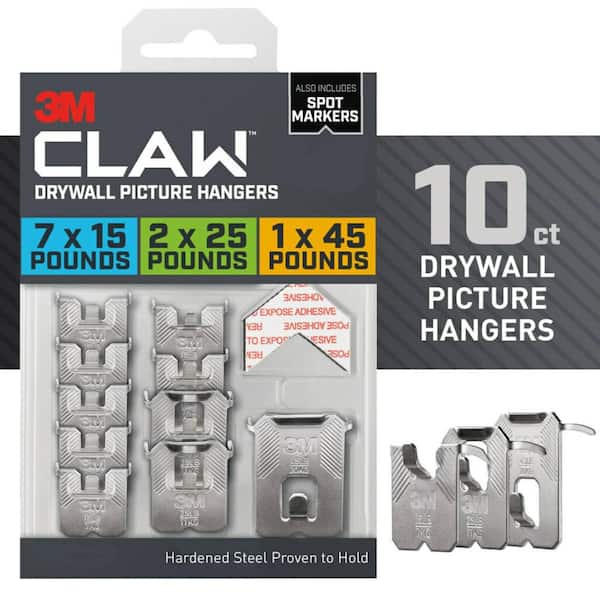 3M CLAW 15 lbs. 25 lbs. 45 lbs. Drywall Picture Hanger with Spot Markers Variety Pack (Pack of 10-Hangers and 10-Markers)