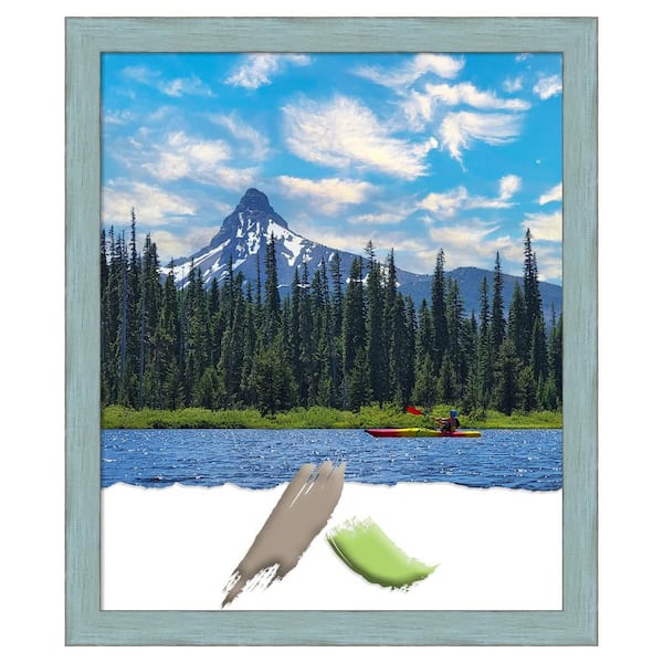 Sky Blue Rustic Wood Picture Frame Opening Size 20 x 24 in.