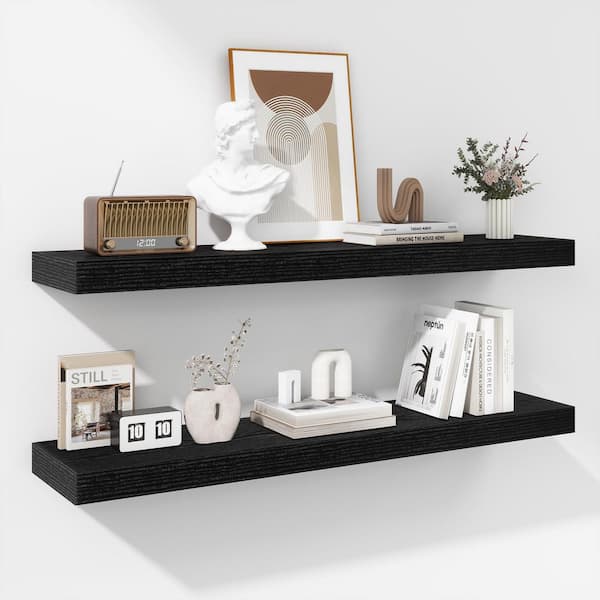Unbranded 36 in. W x 8 in. D Rustic Black Floating Decorative Wall Shelf (Set-2)