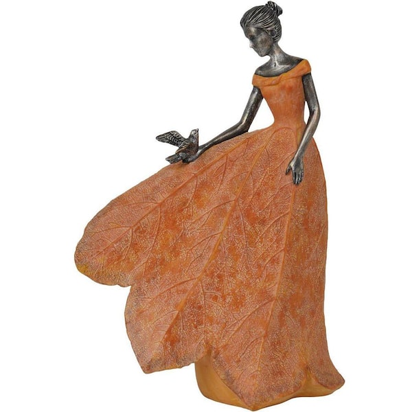 sachin and babi light blue dress 8.5 in. x 5.25 in. x 12 in. Resin Orange Leaf Angel Fairy  Statue-Indoor/Outdoor Garden Decor, Gift ENHD20122
