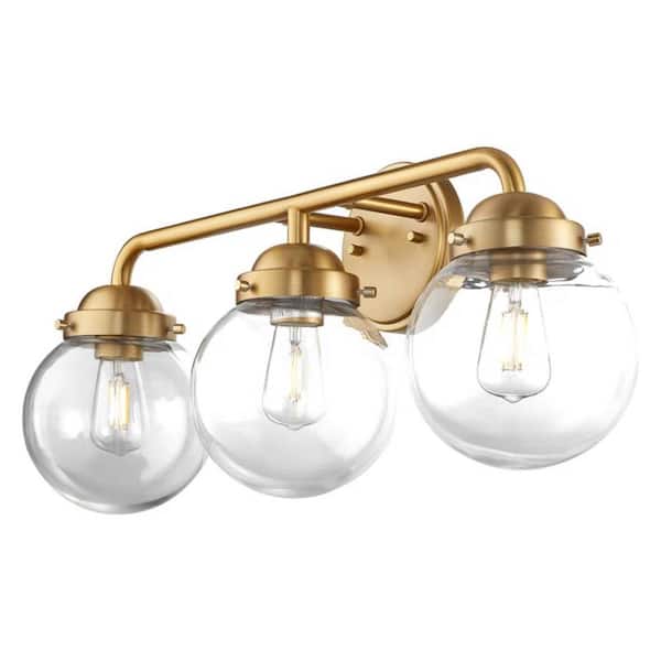24 in. 3 Light Gold Round Industrial Vanity Light with Clear Glass Shade