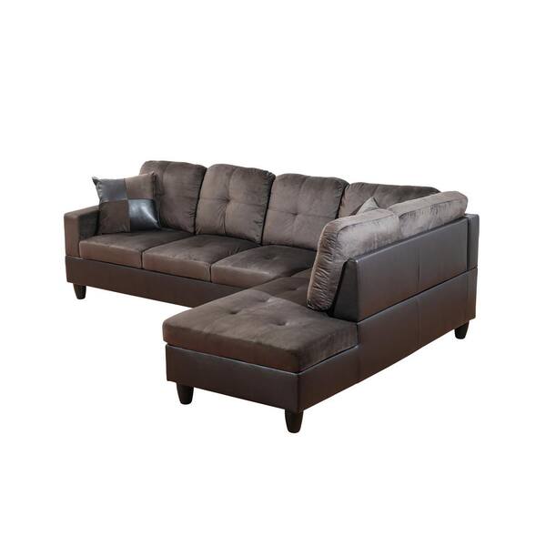 AndMakers 103.5 in. W Square Arm 3-piece L Shaped Velvet Sectional Sofa in Dark Brown