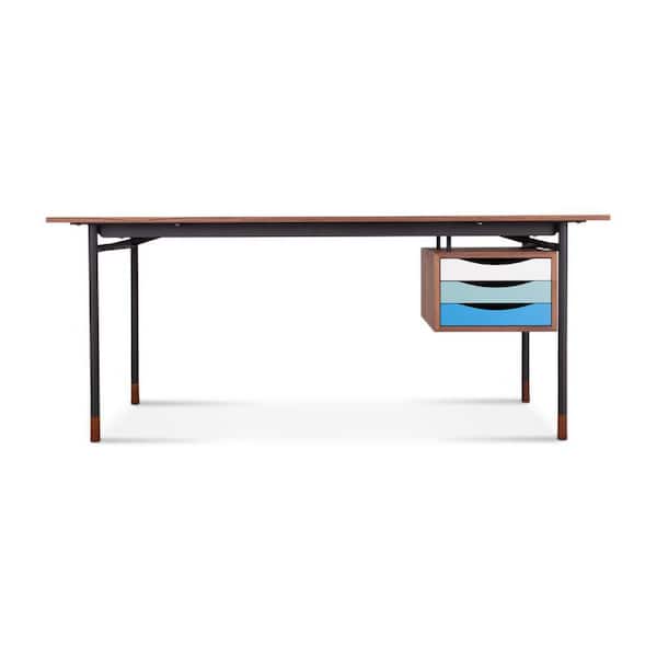 Solid Wood Outdoor Dining Table, Natural Walnut Desk Blue Variant