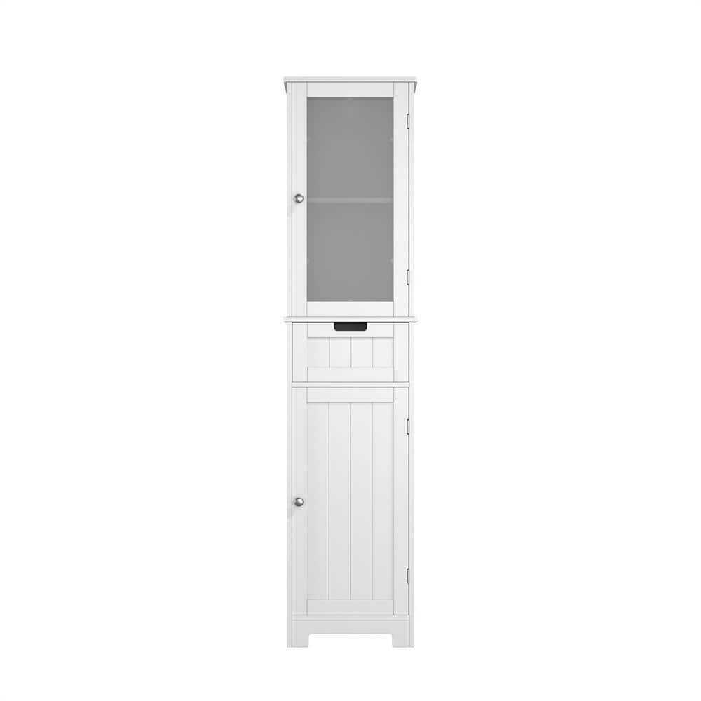 LORDEAR 16.5 in. W x 14.2 in. D x 63.8 in. H White Linen Cabinet